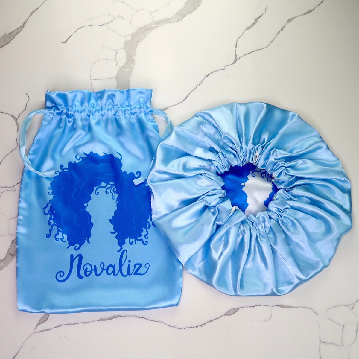 Protect Your Crown Satin Bonnet Set- Baby Blue